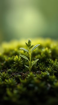 A small plant growing out of a mossy ground photo