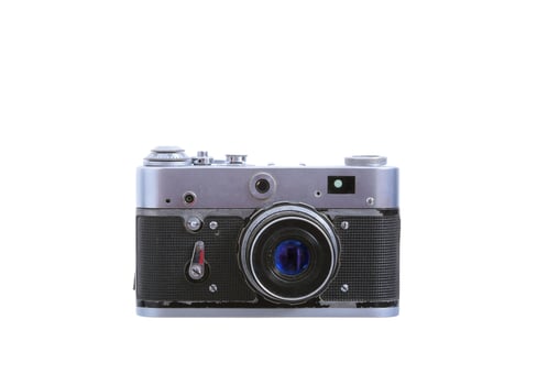 Old photo camera on white background