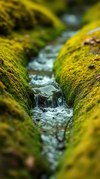 A stream running through a moss covered area photo