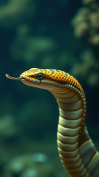A close up of a snake with its head up photo