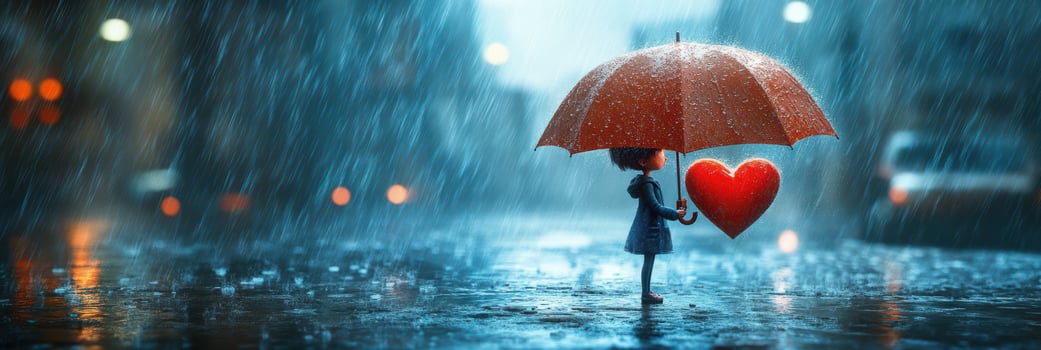 Rainy day with umbrella and heart photo