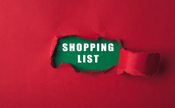 Shopping list is shown in a red background with a green border photo
