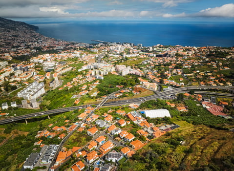 Aerial drone view of Funchal town, Madeira, Portugal photo