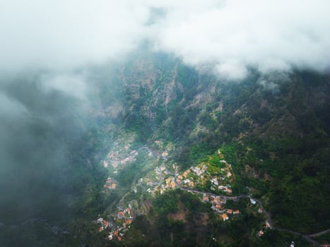 Aerial view of Curral das Freiras village. Miradouro da Eira do Serrado, Madeira, Portugal photo
