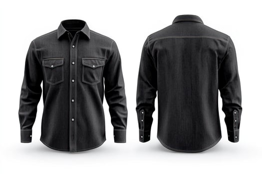 Blank mock-up of a black denim shirt, front and back view. photo