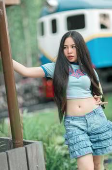 A woman with long black hair photo