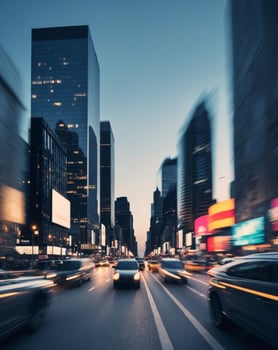 Urban Cityscape at Dusk with Motion Blur Effects. photo