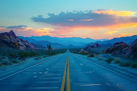 Serene Desert Highway at Sunset - Vibrant Landscape for Travel Inspiration and Wall Art photo