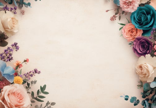 Colorful floral border with soft background perfect for celebration invitations and announcements photo