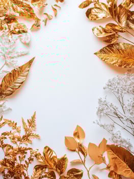 Elegant arrangement of dried flowers and golden leaves on a soft background photo