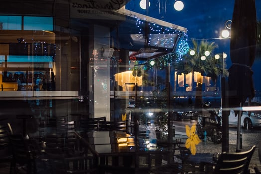 the night streets of Larnaca, Cyprus are decorated for the New Year and Christmas photo