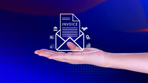 Invoice and online digital statements concept, using touch with invoice icons on virtual screen, Financial report and bank management with online payment concept E.invoice invoice. photo