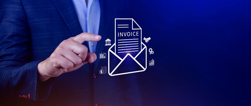 Invoice and online digital statements concept, using touch with invoice icons on virtual screen, Financial report and bank management with online payment concept E.invoice invoice. photo