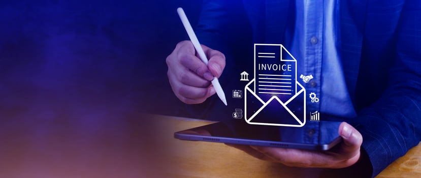 Invoice and online digital statements concept, using touch with invoice icons on virtual screen, Financial report and bank management with online payment concept E.invoice invoice. photo