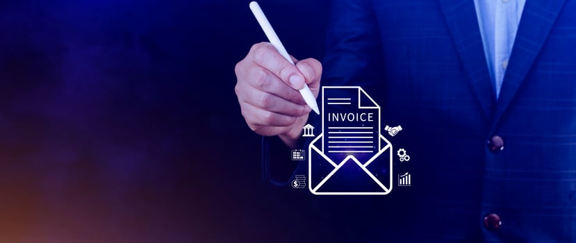 Invoice and online digital statements concept, using touch with invoice icons on virtual screen, Financial report and bank management with online payment concept E.invoice invoice. photo