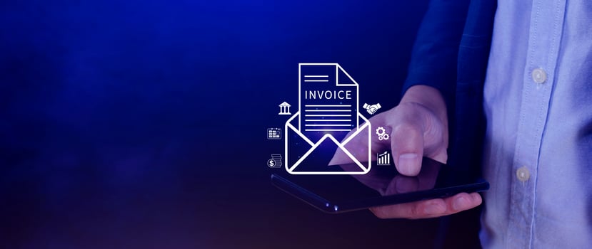 Invoice and online digital statements concept, using touch with invoice icons on virtual screen, Financial report and bank management with online payment concept E.invoice invoice. photo