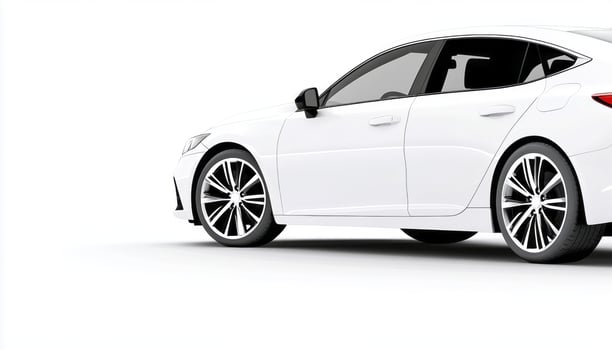 A white sedan stands in a clean space, highlighting its smooth lines and contemporary style photo