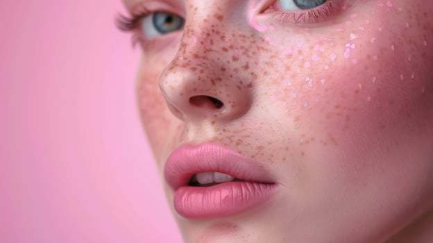 Freckles and blemishes on the beautiful woman face to treatment in clinic. photo