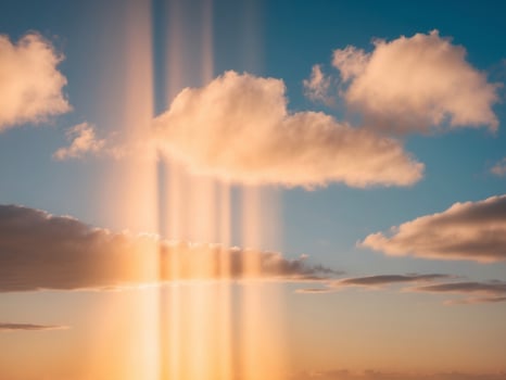 Radiant Golden Sunset with Beaming Sunlight and Puffy Clouds in the Sky. photo