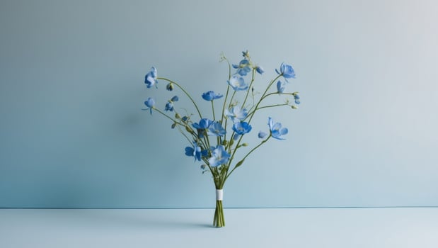 A bouquet of blue flowers is displayed on a blue background. photo