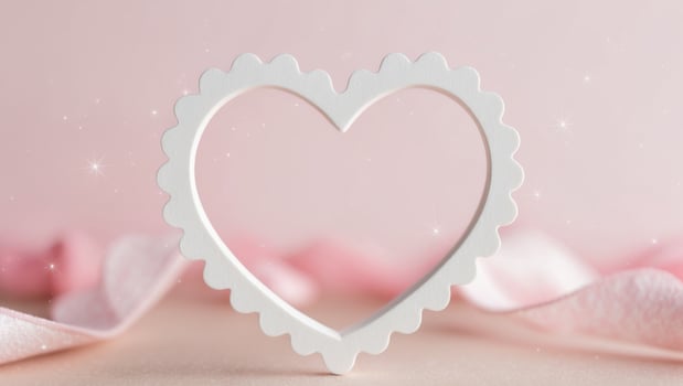 Scalloped Heart Frame on a Valentine's Day Background with Subtle Sparkle Effect. photo