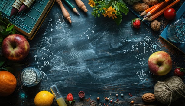 A Dark Blue Wooden Surface with Various Objects Arranged Around It photo