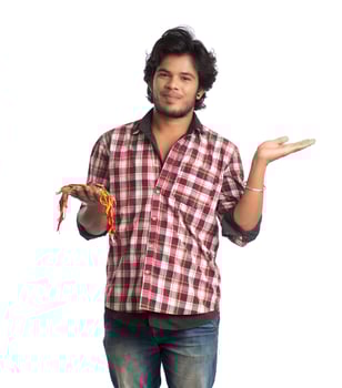 Young men showing rakhi in hand and giving expression on an occasion of Raksha Bandhan festival. photo