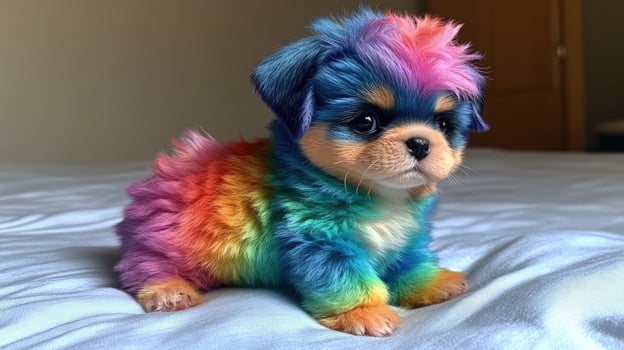 This adorable puppy showcases vibrant fur colors, adding a playful essence to the serene ambiance photo