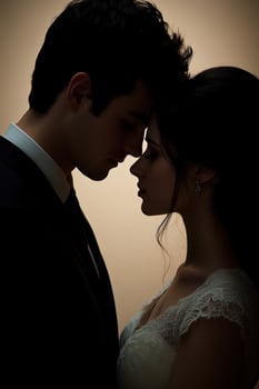 Couple sharing an intimate moment in soft light photo