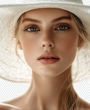 Young woman with a straw hat showcasing a natural beauty look photo