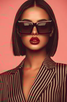 Bold fashion statement with striking sunglasses against pink backdrop photo