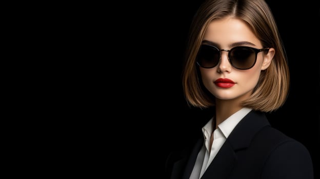 Confident model poses in stylish sunglasses and formal attire photo