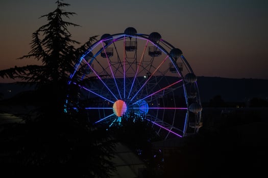 The Ferris wheel at the amusement park at night. photo