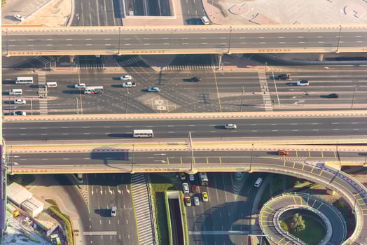Top view of highway interchange in Dubai photo
