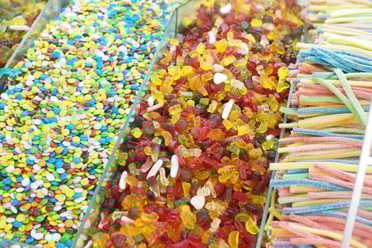 sugar coated jelly beans in the form of colored sliced fruit photo
