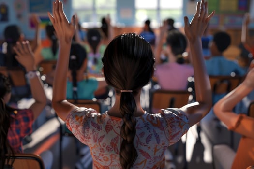 A Student Raises Their Hand in a Classroom Setting photo