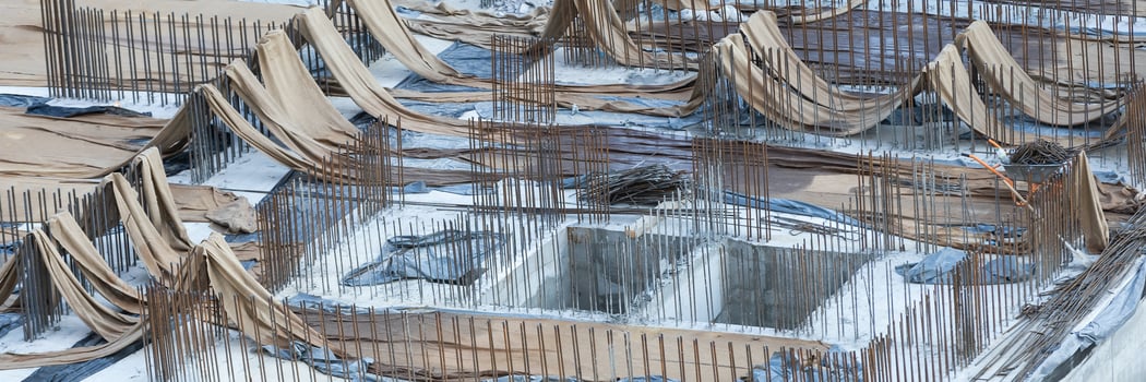 The huge metal structure on the construction site, aerial view photo