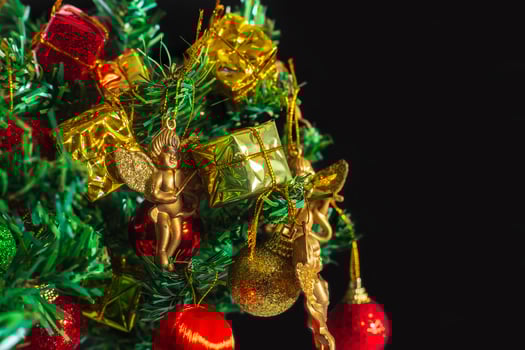 Christmas tree with ornaments and decorations photo