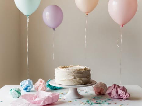 A cake with balloons on top of it photo