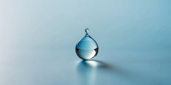 A drop of water on a blue background photo