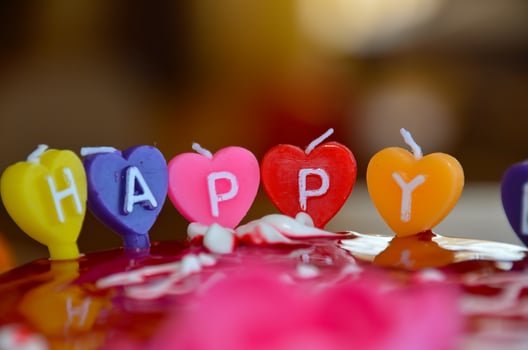 Birthday cake candles that say Happy. photo