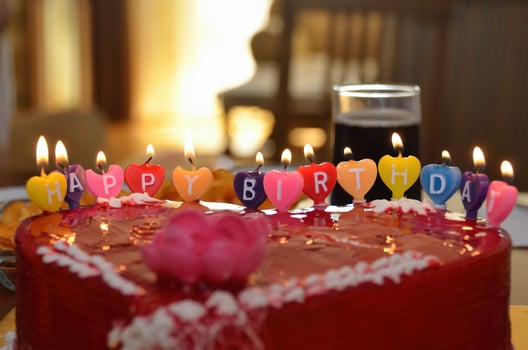 Birthday cake candles that say Happy Birthday. photo