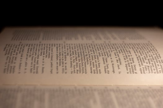 macro photography of a book page with text in Latin font photo