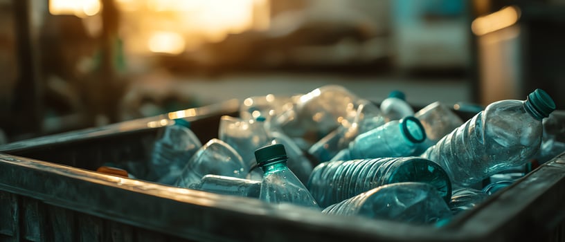 Recycling bin filled with plastic bottles. photo