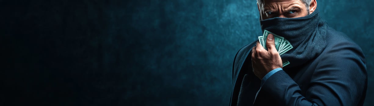 Mysterious man in suit hiding his identity. photo