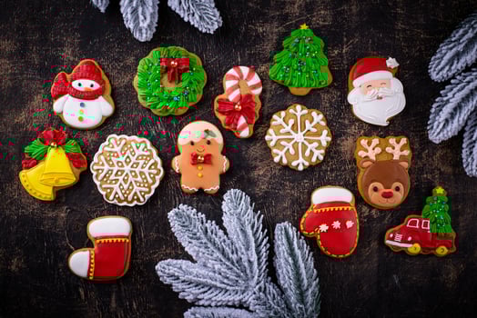Christmas homemade gingerbread cookies with icing photo