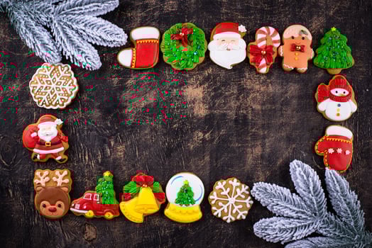 Christmas homemade gingerbread cookies with icing photo