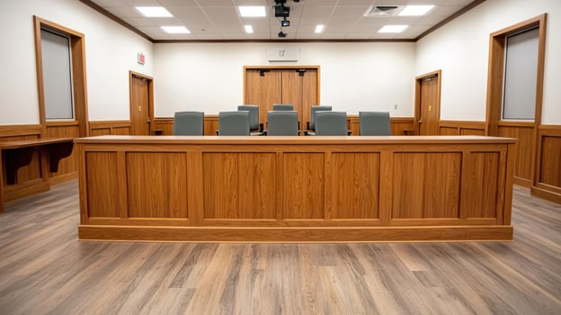 Courtroom with empty jury box, highlighting the anticipation of law and fair judgment photo