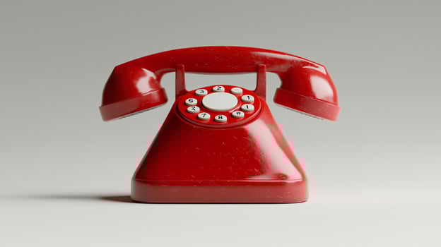 Vintage Red Telephone Isolated on Gray Background photo