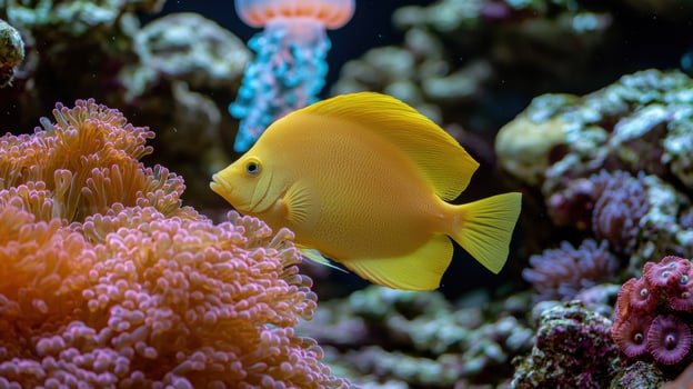 Vibrant coral reef with a yellow tropical fish photo